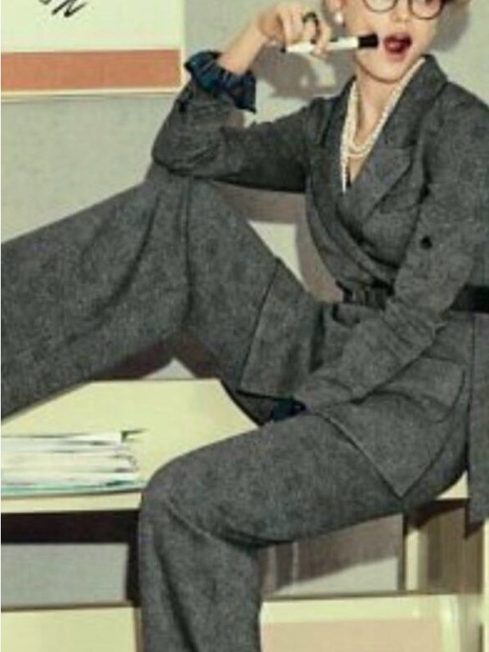 CAbi Women's Gray Tailored Wide-Leg Pantsuit